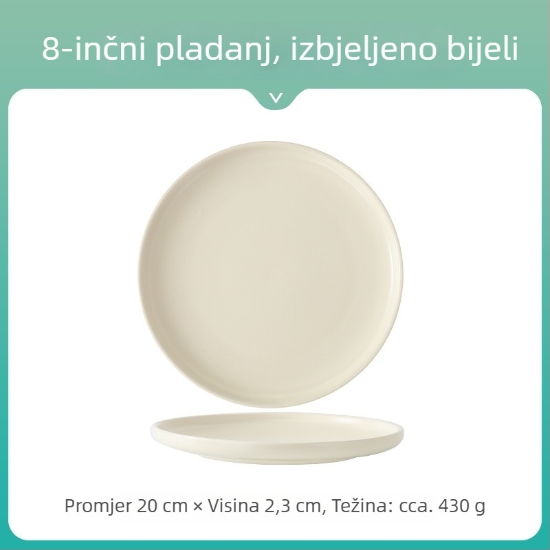 Nordijski keramički kružni plosnati tanjur u Morandi minimalističkom stilu za svakodnevne obroke – pizza, steak, tjestenina i desert
