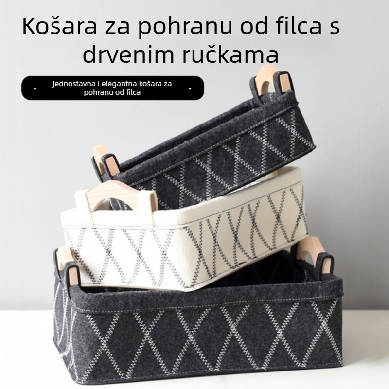 Košara za pohranu od filca s drvenom ručkom – organizator za stolni prostor za kozmetiku, grickalice i sitne predmete