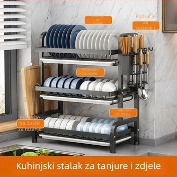 Stalak za odvod vode na kuhinjskom pultu za zdjele, tanjure, štapiće, noževe i daske za rezanje