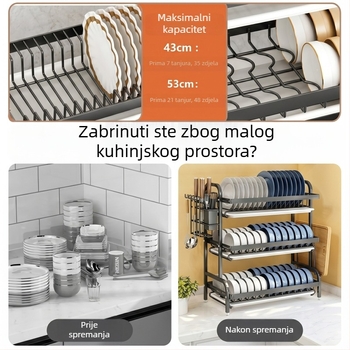 Stalak za odvod vode na kuhinjskom pultu za zdjele, tanjure, štapiće, noževe i daske za rezanje
