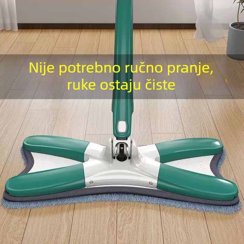 Butterfly mop bez dodirivanja za kućnu upotrebu, čišćenje jednim potezom, mokro i suho dvostruko korištenje, X-oblikovani plosnati mop s krpom od mikrovlakana