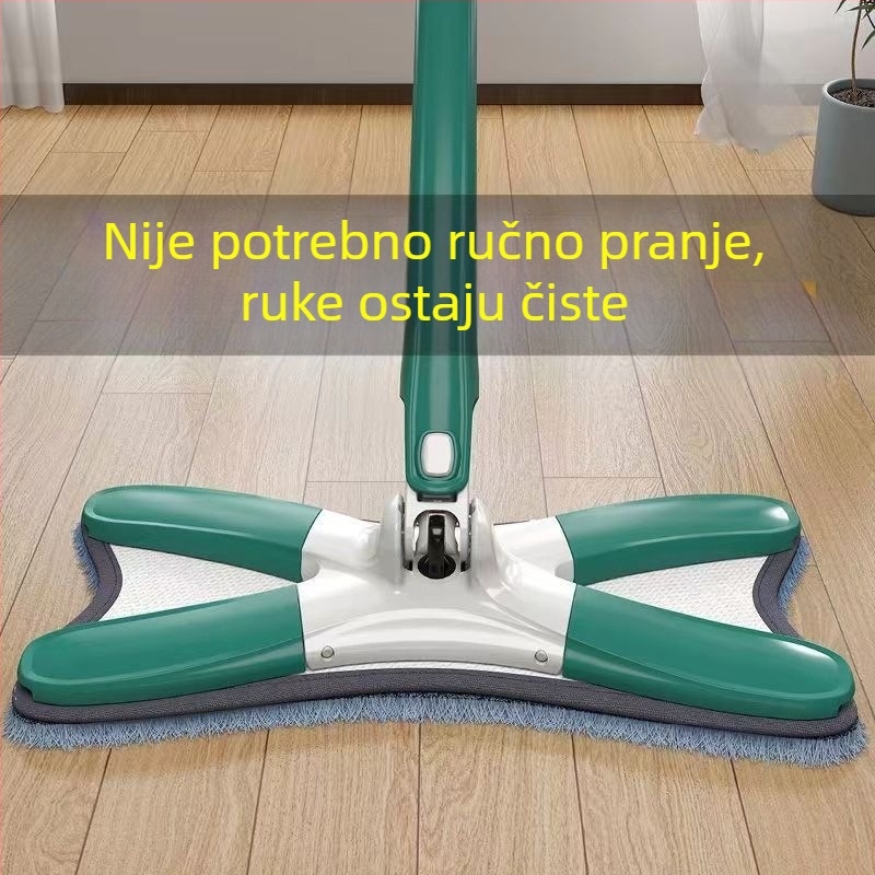 Butterfly mop bez dodirivanja za kućnu upotrebu, čišćenje jednim potezom, mokro i suho dvostruko korištenje, X-oblikovani plosnati mop s krpom od mikrovlakana