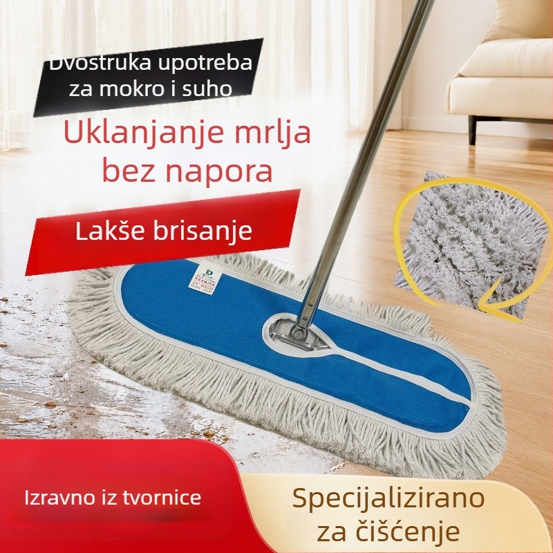 Prilagođeni veliki ravni mop za prašinu s mrežastom tkaninom u četiri boje i proširenim pamucnim koncem za upravljanje nekretninama, škole, komercijalnu i kućnu upotrebu