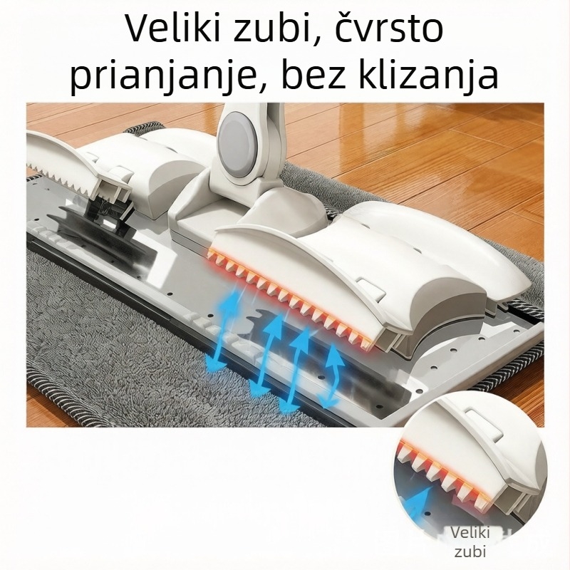 Ploški mop s bazom od nehrđajućeg čelika, bez dodirivanja rukama pri iscijeđivanju, glava od mikrovlakana, za suho i mokro čišćenje kod kuće.