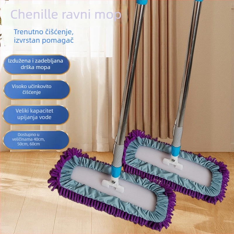 Chenille ravni mop za kućnu upotrebu – velik mop za mokro i suho čišćenje drvenih podova i pločica