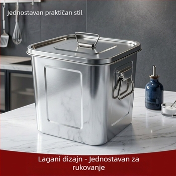 Čvrsto zatvoren kvadratni spremnik od nehrđajućeg čelika s dvostrukim ručkama, 9–10 L, spremnik za skladištenje riže, čaja i sušene kore mandarine