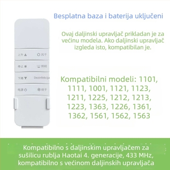 Daljinski upravljač za pametan električni stalak za sušenje odjeće s automatskim podizanjem, generacije 2–4, kompatibilan s Haotaitai, Taitaileou i Pai.