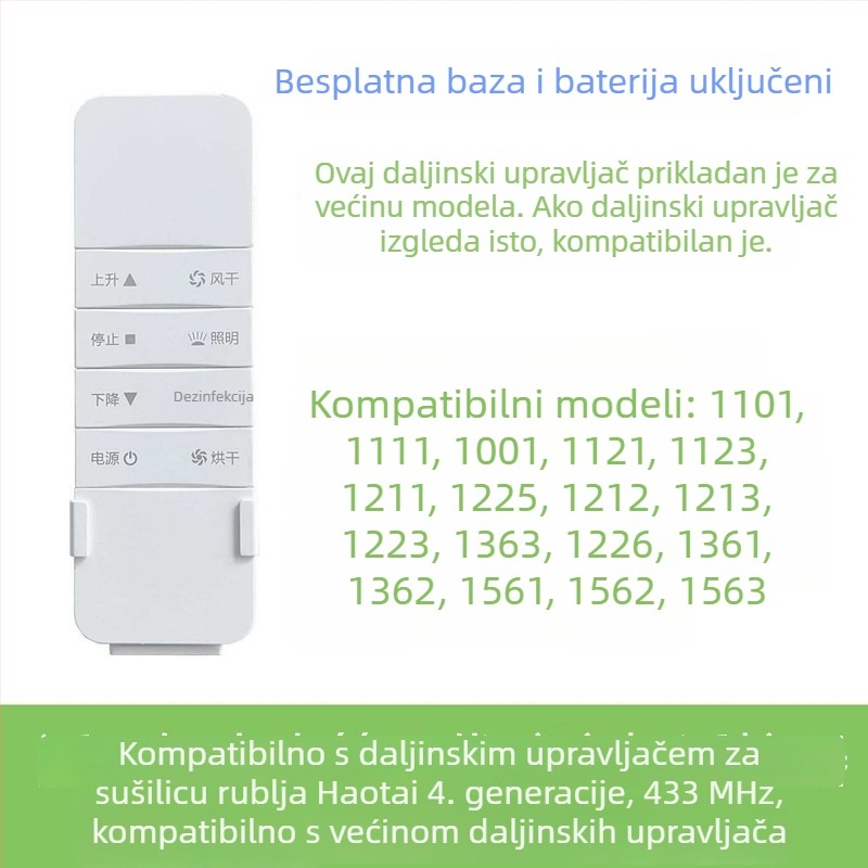 Daljinski upravljač za pametan električni stalak za sušenje odjeće s automatskim podizanjem, generacije 2–4, kompatibilan s Haotaitai, Taitaileou i Pai.