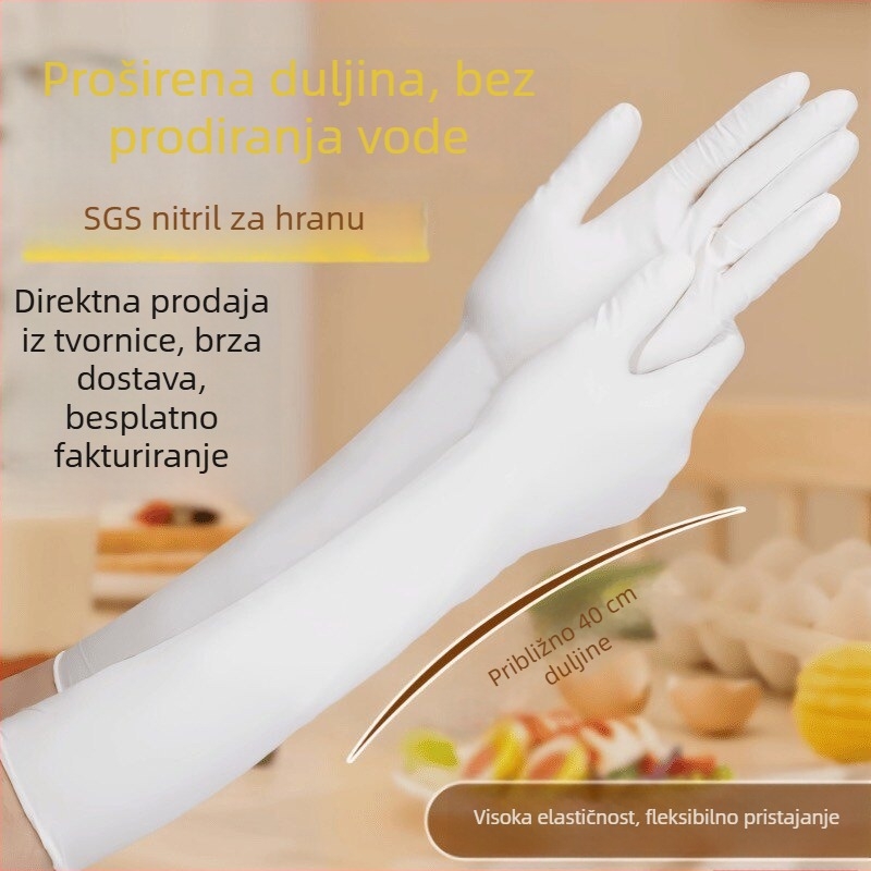 Proširene nitrilne jednokratne rukavice, 16 inča, prehrambene kvalitete, debele, kuhinjske za pranje suđa, vodootporne.