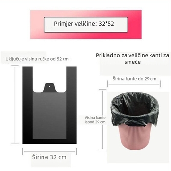 Debele kućne vreće za smeće srednje i velike veličine, crne boje, jednokratne, kuhinjske vrećice s ručkama