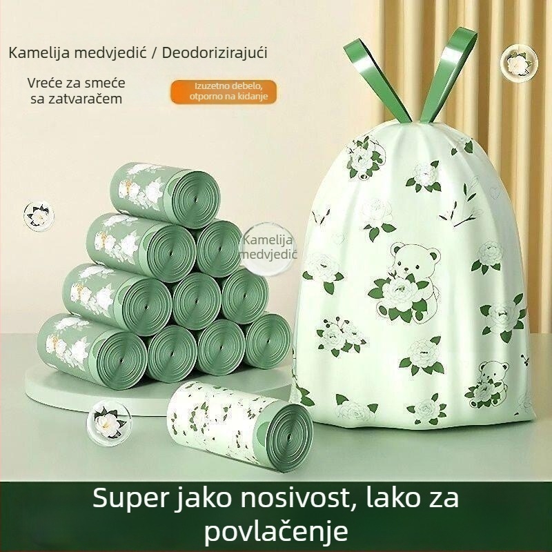 100 paketa vrećica za kućnu upotrebu, s vrpcom, otporne na kidanje, velikog kapaciteta, za kuhinjski otpad, ekstra debele