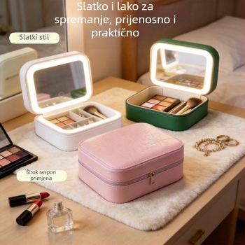 Mini torbica za šminku s LED ogledalom, prijenosni kozmetički organizator za putovanja