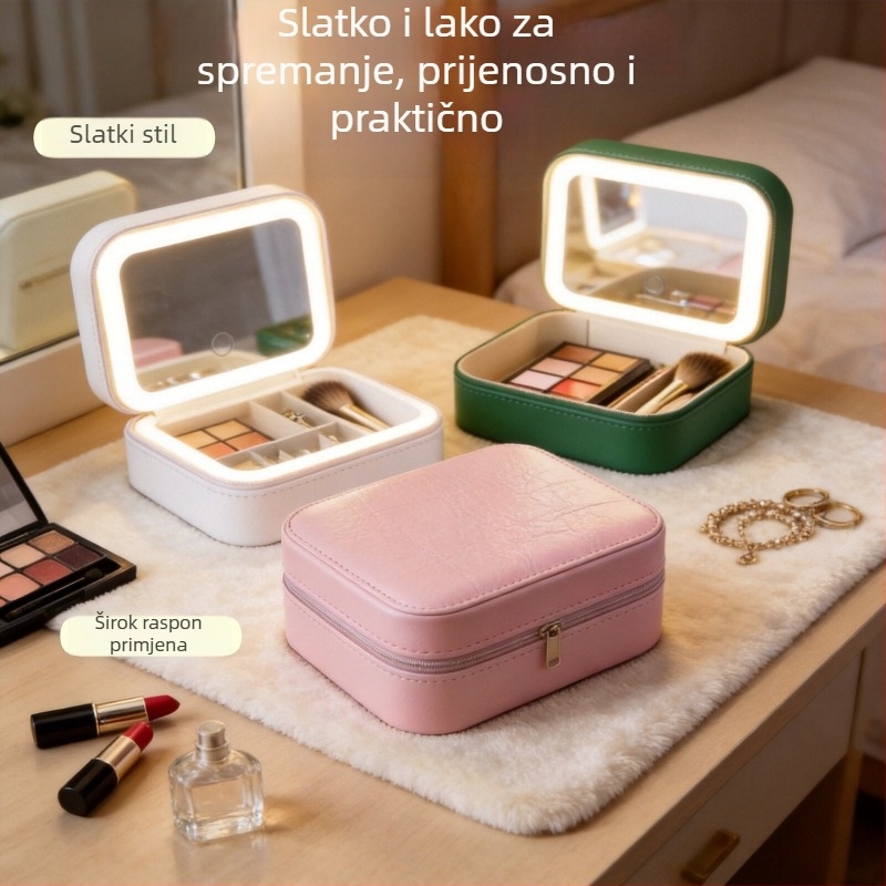 Mini torbica za šminku s LED ogledalom, prijenosni kozmetički organizator za putovanja
