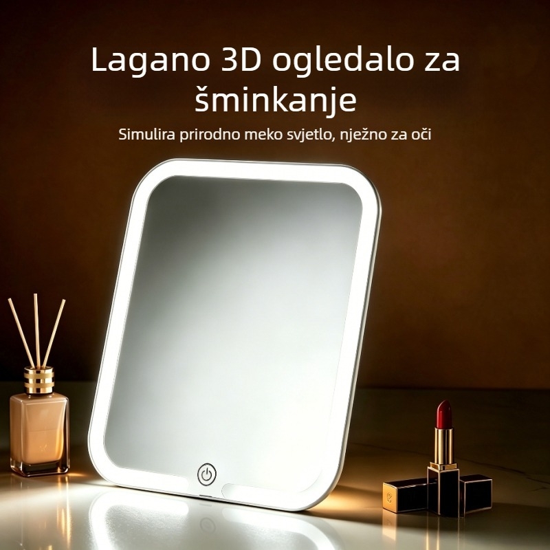 Stolno LED ogledalo za šminku sa rasvjetom, HD jasnost, prilagodljivo, prenosno kućno ogledalo ljepote za studentske domove