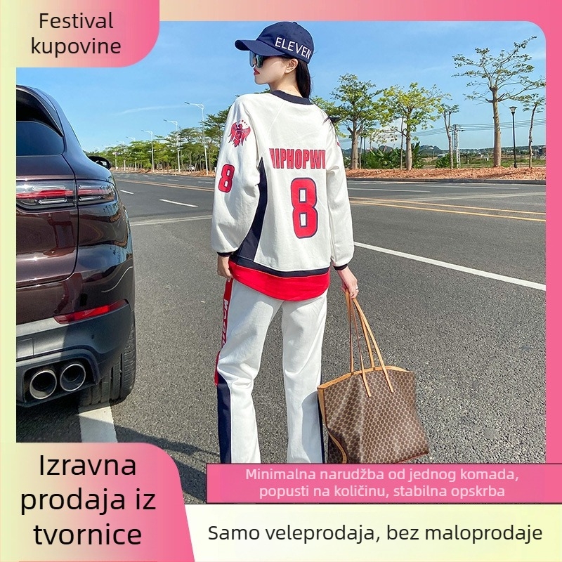 Ženski dvodijelni sportset s kapuljačom i hlačama, jesenji casual stil, plus veličina, laskav silueta