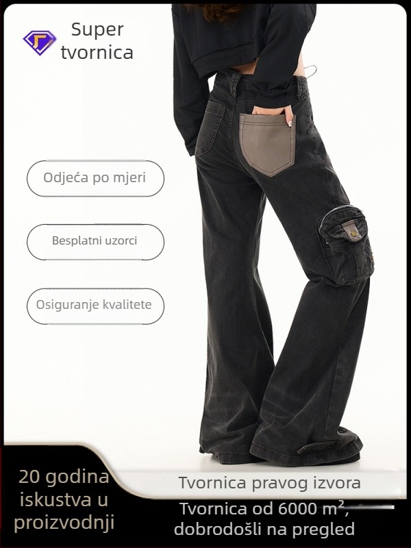 Oreeta Mikroflare traperice, američki street retro stil, unisex, s više džepova