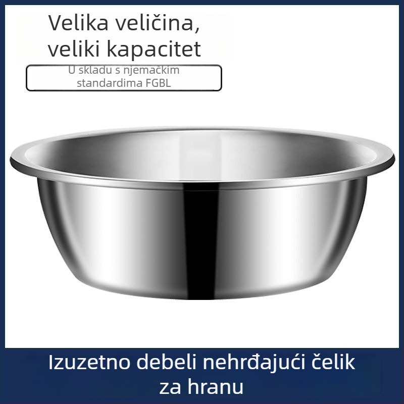 Velika debela posuda od prehrambene nehrđajuće čelika za pranje lica, povrća i tijesta; pogodna za kupanje i pranje.