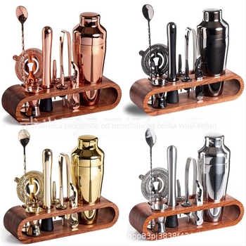 Kevawi set koktel shaker od nehrđajućeg čelika, 600 ml, 10 komada, s bambusovim stalakom