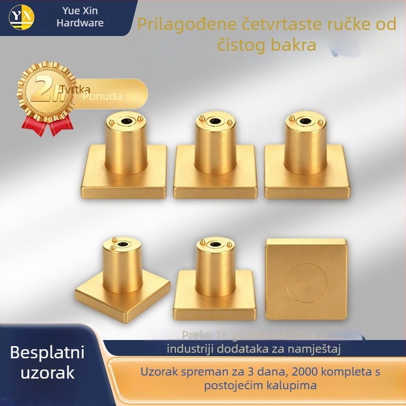 Drška od čistog bakra za namještaj, čvrsta kvadratna mala ručka za vrata i ladice ormara, s jednim otvorom