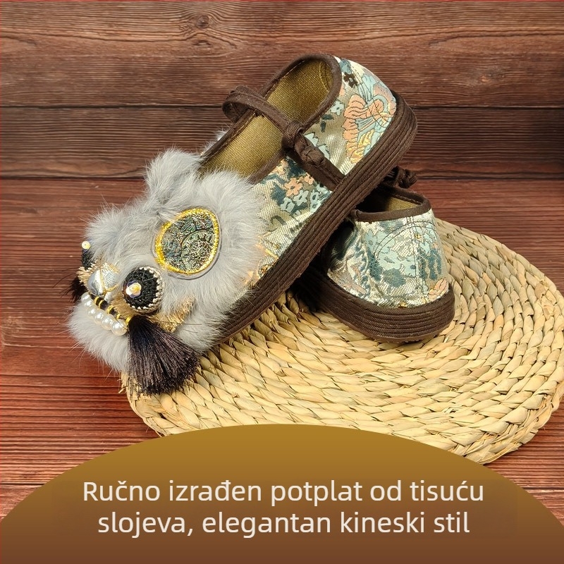 Ženske Hanfu cipele s motivom tigrove glave, ručna izrada, gornji dio od zeca krzna, potplat višeslojni, nacionalni stil, za proljeće i jesen