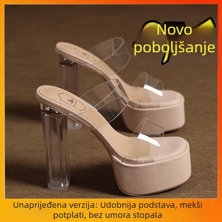 Ženske sandale s prozirnim remenom, kristalima, masivnim đonom i debelim potplatom, 2026