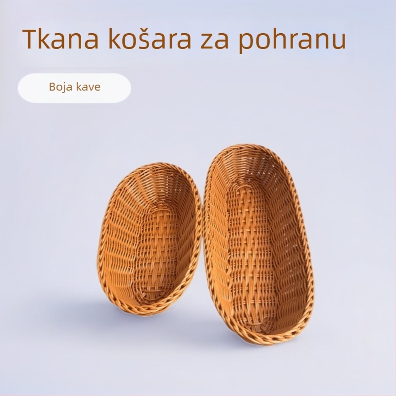 Plastična košara u stilu ratana za pohranu kruha, voća i povrća — kuhinjska pohrana i izložba