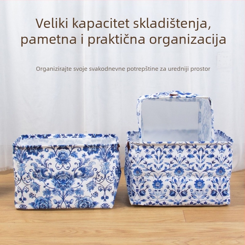 Prilagodljiva sklopiva košara za pohranu u plavo-bijelom porcelanskom kineskom stilu, za kućnu odjeću