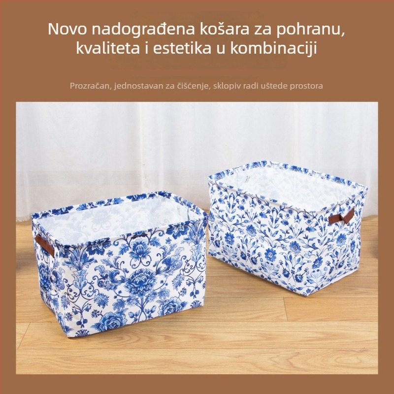 Prilagodljiva sklopiva košara za pohranu u plavo-bijelom porcelanskom kineskom stilu, za kućnu odjeću