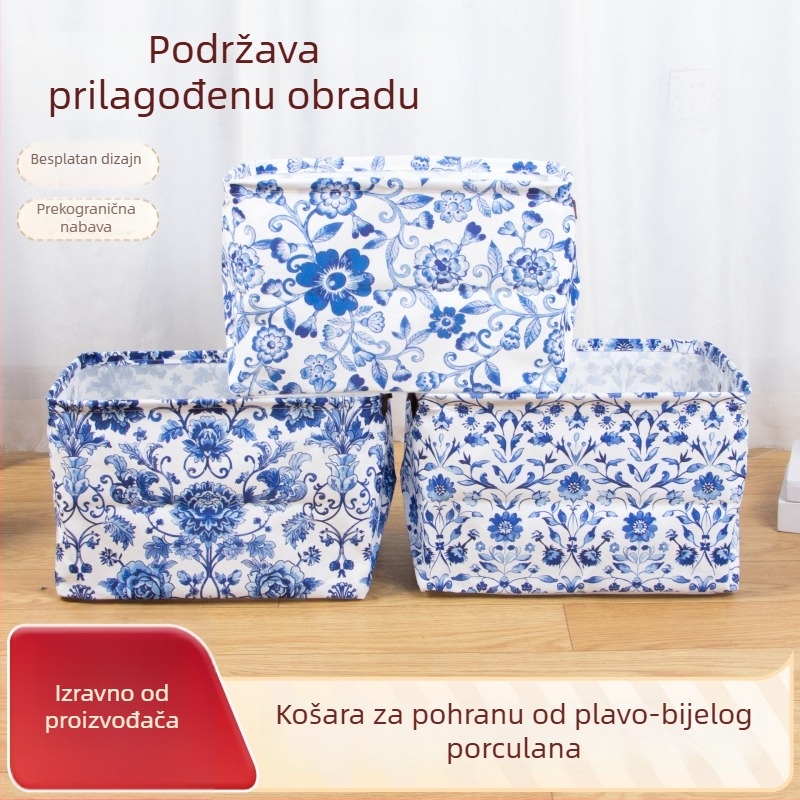 Prilagodljiva sklopiva košara za pohranu u plavo-bijelom porcelanskom kineskom stilu, za kućnu odjeću
