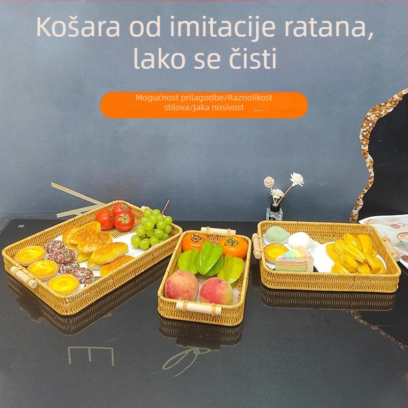 Košara od imitacije ratana s drvenom ručkom, pladanj za voće na stolu i kućno skladištenje