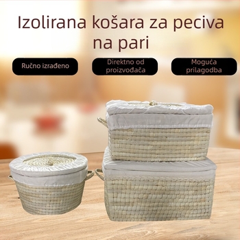 Košara od slame za parane peciva sa poklopcem, izolirana košara za peciva i palačinke, višenamjenski spremnik hrane za kućanstvo
