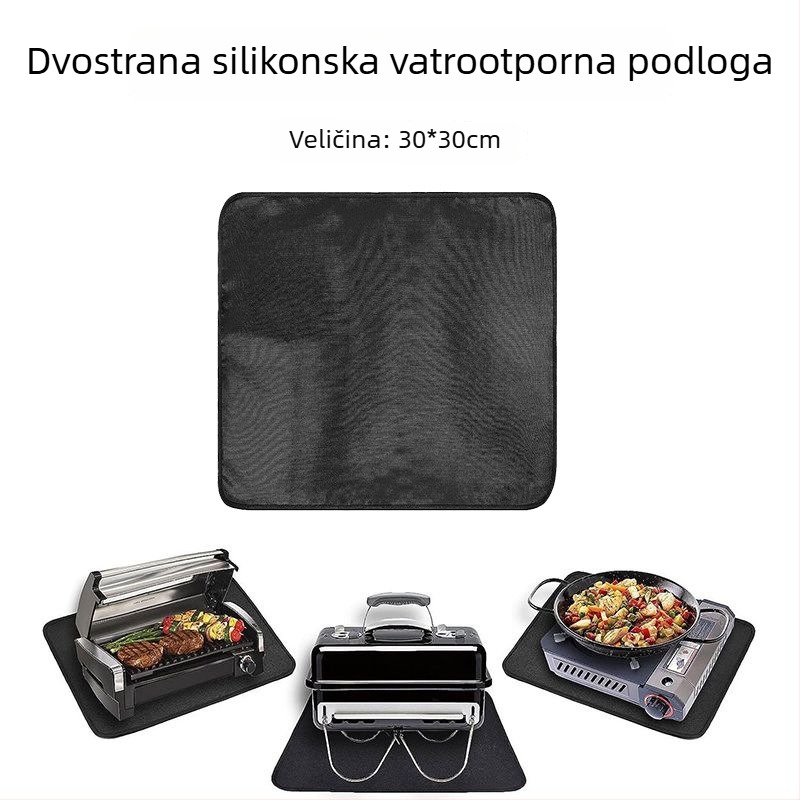 Vanjska protupožarna podloška za roštilj, dvostrano silikon-staklena vlakna površina, otporna na visoke temperature, toplinska izolacija, protivpožarna, otporna na mrlje, podna prostirka za kamine i roštilje