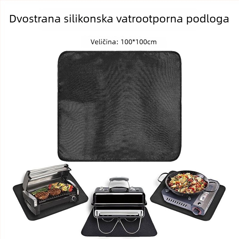 Vanjska protupožarna podloška za roštilj, dvostrano silikon-staklena vlakna površina, otporna na visoke temperature, toplinska izolacija, protivpožarna, otporna na mrlje, podna prostirka za kamine i roštilje