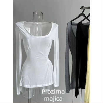 Ženska prozirna majica s dugim rukavima u zapadnom stilu, lagana za jesen, slim fit kroj, casual top.