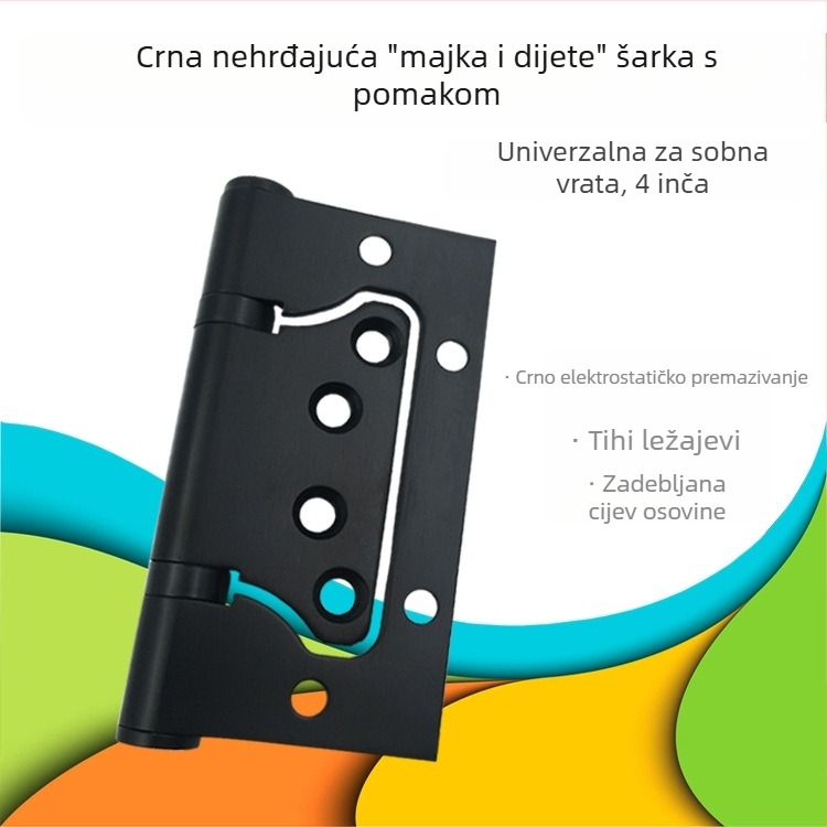 Crni panto s odmaknutom osi, dvokrilni, nehrđajući čelik, bez utora, 4 inča, tih i snažan za drvena vrata i kupaonicu