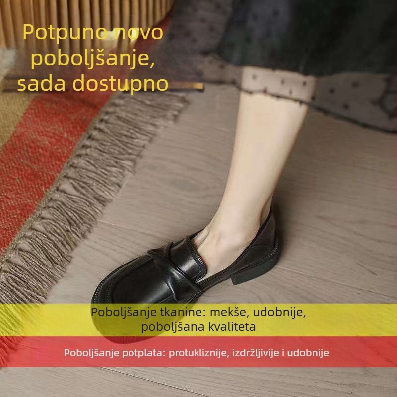 Ženske loaferice s mekom kožom i mekanom potplatom, crne, britanski stil, za ured, proljeće-ljeto 2026