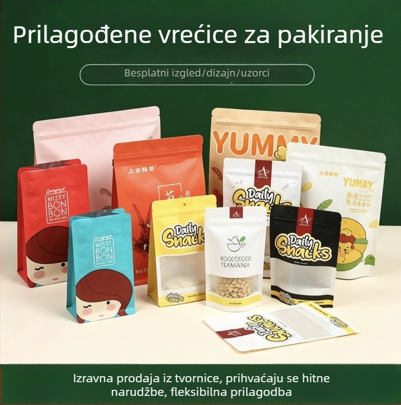 Prilagođene vodootporne vrećice za ambalažu s aluminijskom folijom, stand-up vrećica s osamstranim zatvaranjem za čaj, kavu i grickalice