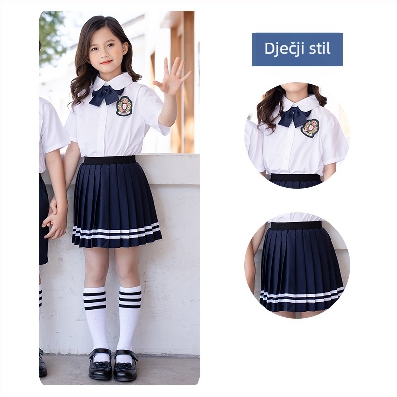 Dječji ljetni školski uniformni set u britskom stilu, trodijelni set (kratke rukave + hlače)
