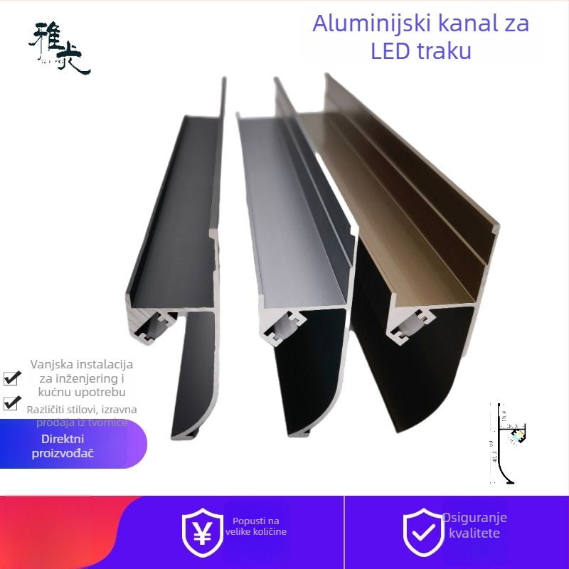 LED linearni aluminijski kanal za osvjetljenje, visina 60 mm za plintu ormarića
