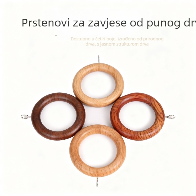 Drveni prstenovi za zavjese od masivnog drveta s dekorativnim drvenim dodacima