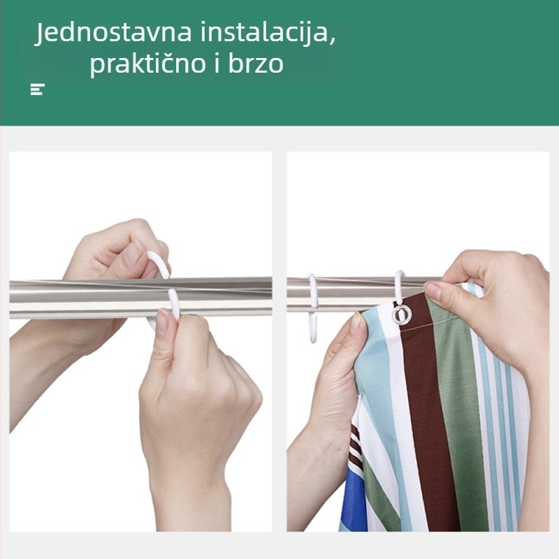Plastične vješalice i prsteni za zavjese s PVC dijelovima, C-prsten i teleskopsku šipku za kupaonicu