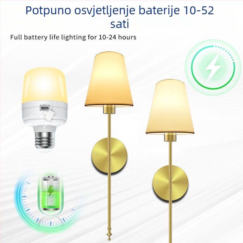 Prilagođena LED zidna svjetiljka s abažurom od zlatne tkanine, bez kablova, regulirana jačina svjetla, za hotele i hodnike