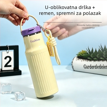 Izolirana čaša od 316 nehrđajućeg čelika, velika kapaciteta, prijenosna sa slamkom, uredska šalica za kavu s vertikalnim uzorkom.
