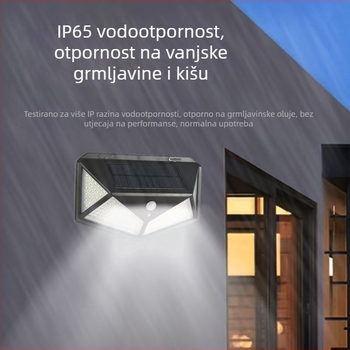 Solarna senzor zidna svjetiljka za vanjsku upotrebu, vodootporna, pametno upravljanje osvjetljenjem, 100 LED