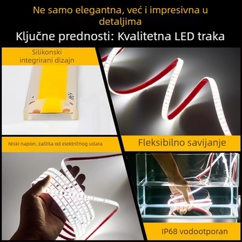 LED COB traka za osvjetljenje, 24V, vanjska vodootporna silikon, samoljepljiva, 5 m, 120 LED, 10W