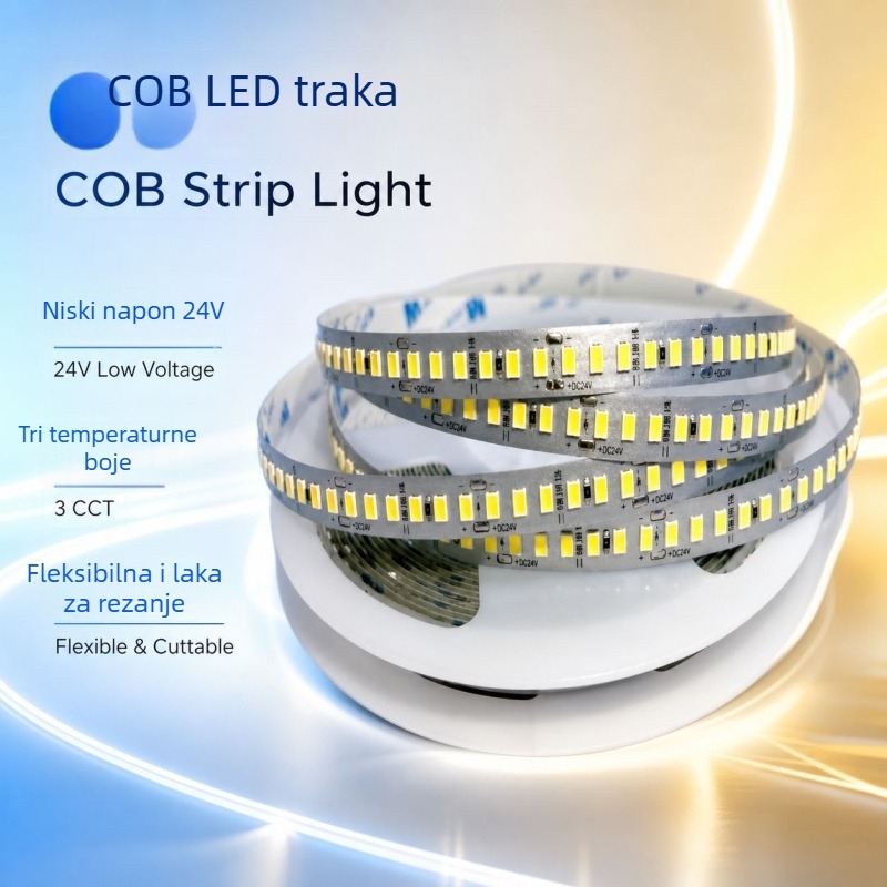 COB LED fleksibilna traka s 180 LED-ima, tri boje temperature, 24V niskog napona, 2835 LED, dekorativno osvjetljenje za strop i stepenice