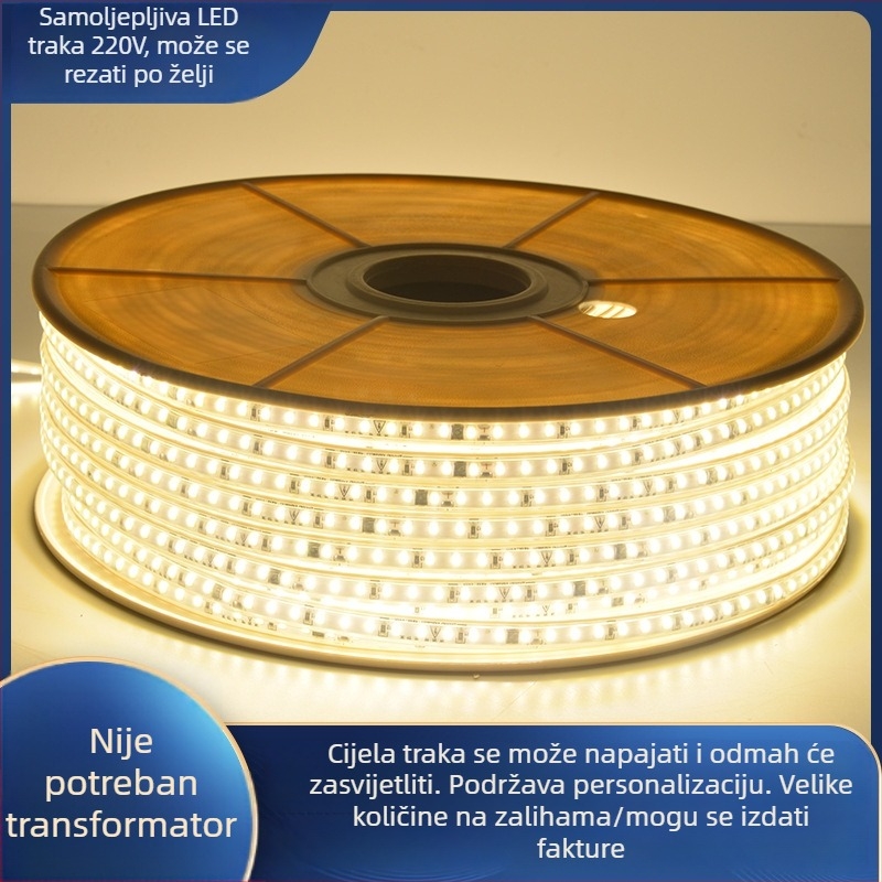 Samoljepljiva LED traka, 220V, 2835 LED, podesiva, unutarnja rasvjeta, nije vodootporna