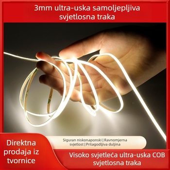 3 mm COB LED traka, 24V, trobojna fleksibilna linearna rasvjeta, dimmabilna, pametna promjena boje