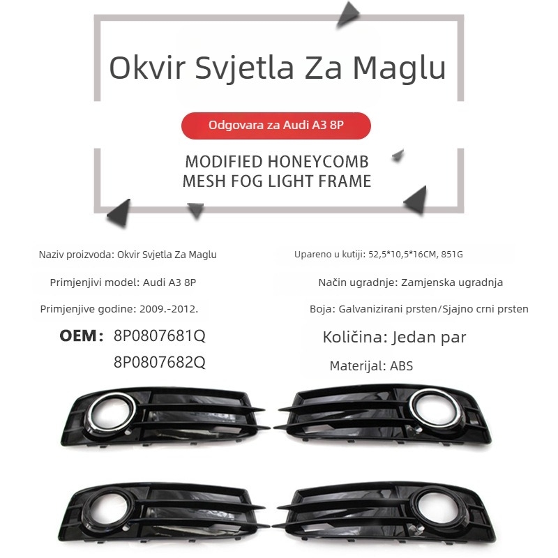 Okvir svjetla za maglu i prednji branik za Audi A3 8P S-Line, 2009-2012, dio 8P0807681Q