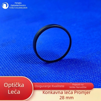 Konkavna leća promjera 28 mm, žarišna duljina −60 mm, optičko staklo, leća s dvostrukim prizmom za studentske eksperimente